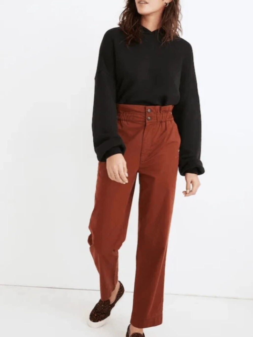 Madewell Paperbag Tapered Pants Rust Elastic Waist Button Front size 00.